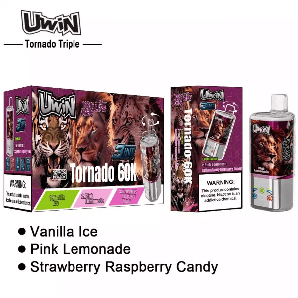Uwin Tornado Triple 60K Pink Lemonade & Vanilla Ice & Strawberry Raspberry Candy - Image 3