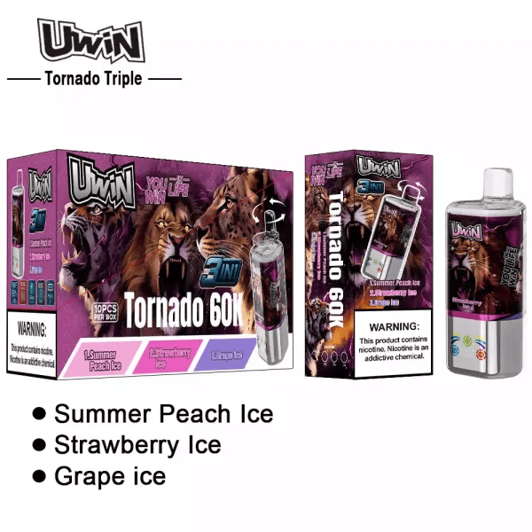 Uwin Tornado Triple 60K Strawberry Ice & Summer Peach Ice & Grape Ice - Image 3