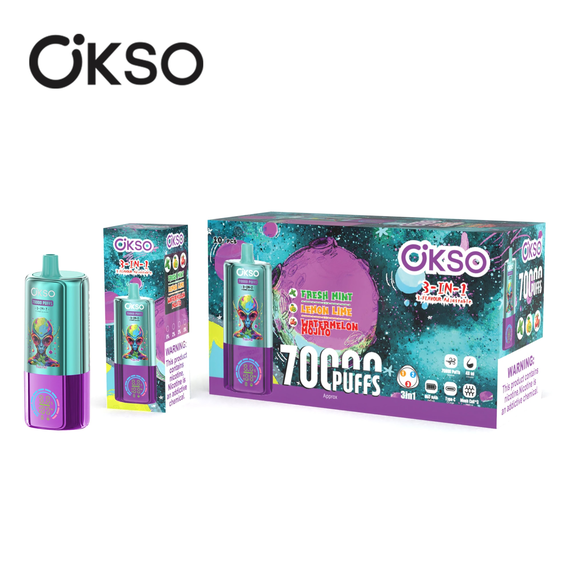 OKSO 3in1 70000 Fresh Mint & Lemon Lime & Watermelon Mojito – Bild 2