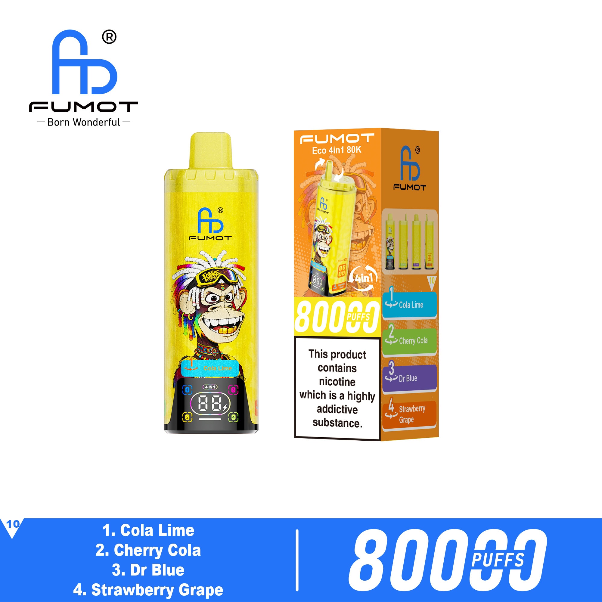 Fumot ECO 4in1 80K Cola Lime & Cherry Cola & Dr Blue & Strawberry Grape - Imagen 2