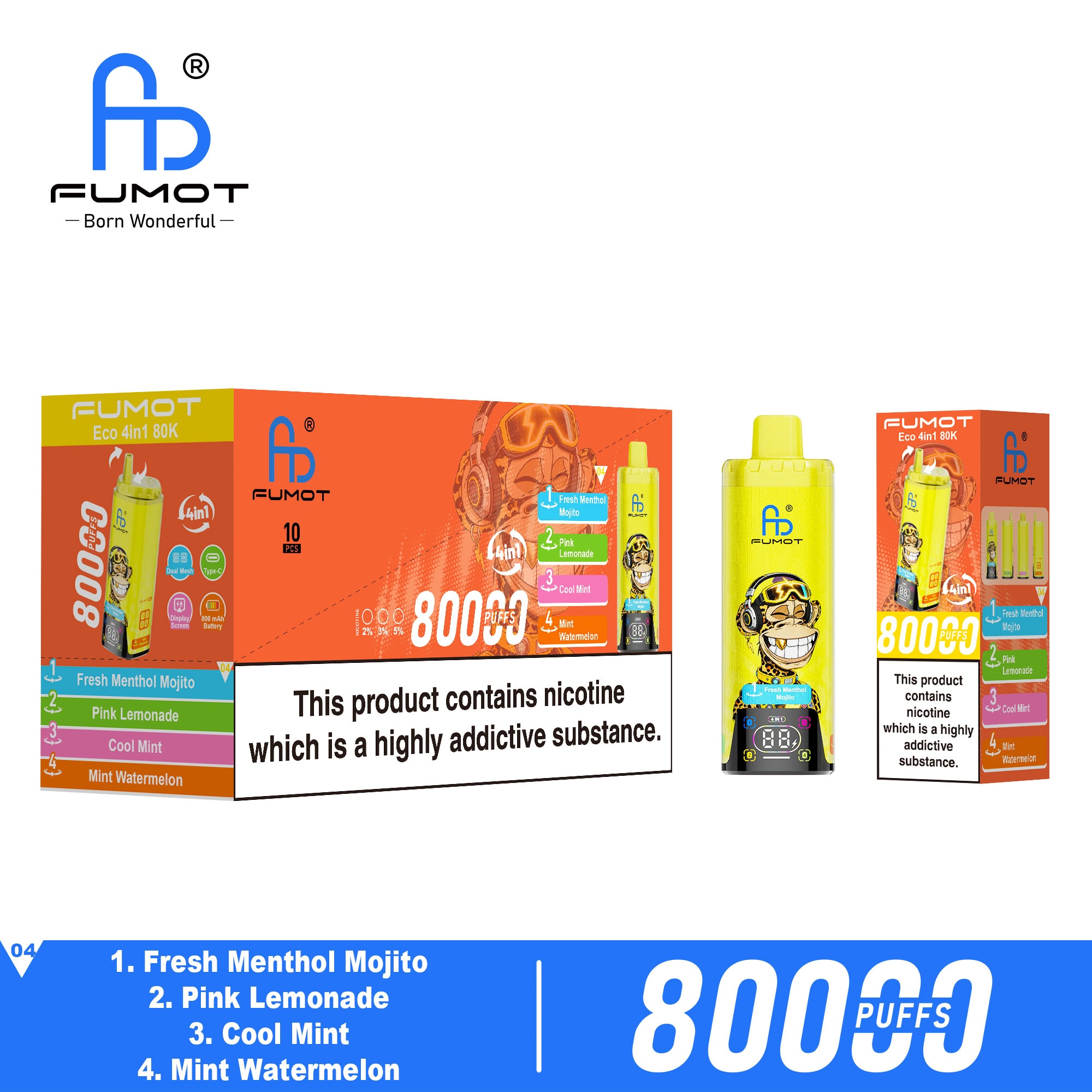 Fumot ECO 4in1 80K Fresh Menthol Mojito & Pink Lemonade & Cool Mint & Mint Watermelon - Image 3