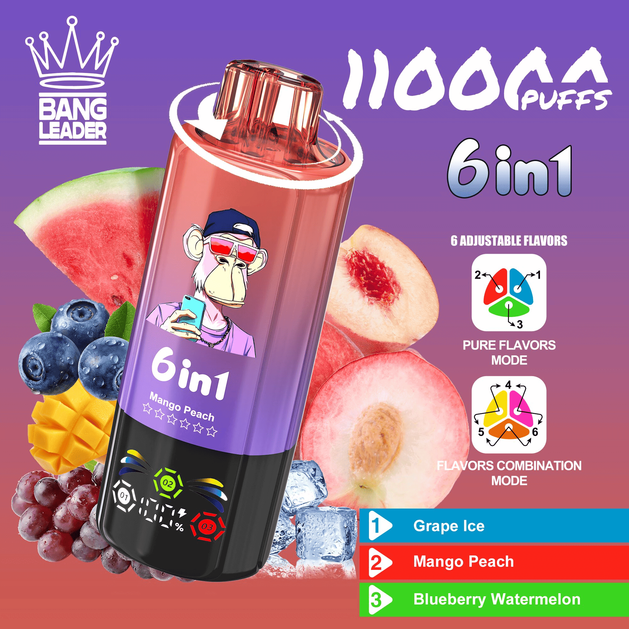 Bang Leader 110K Grape Ice & Mango Peach & Blueberry Watermelon