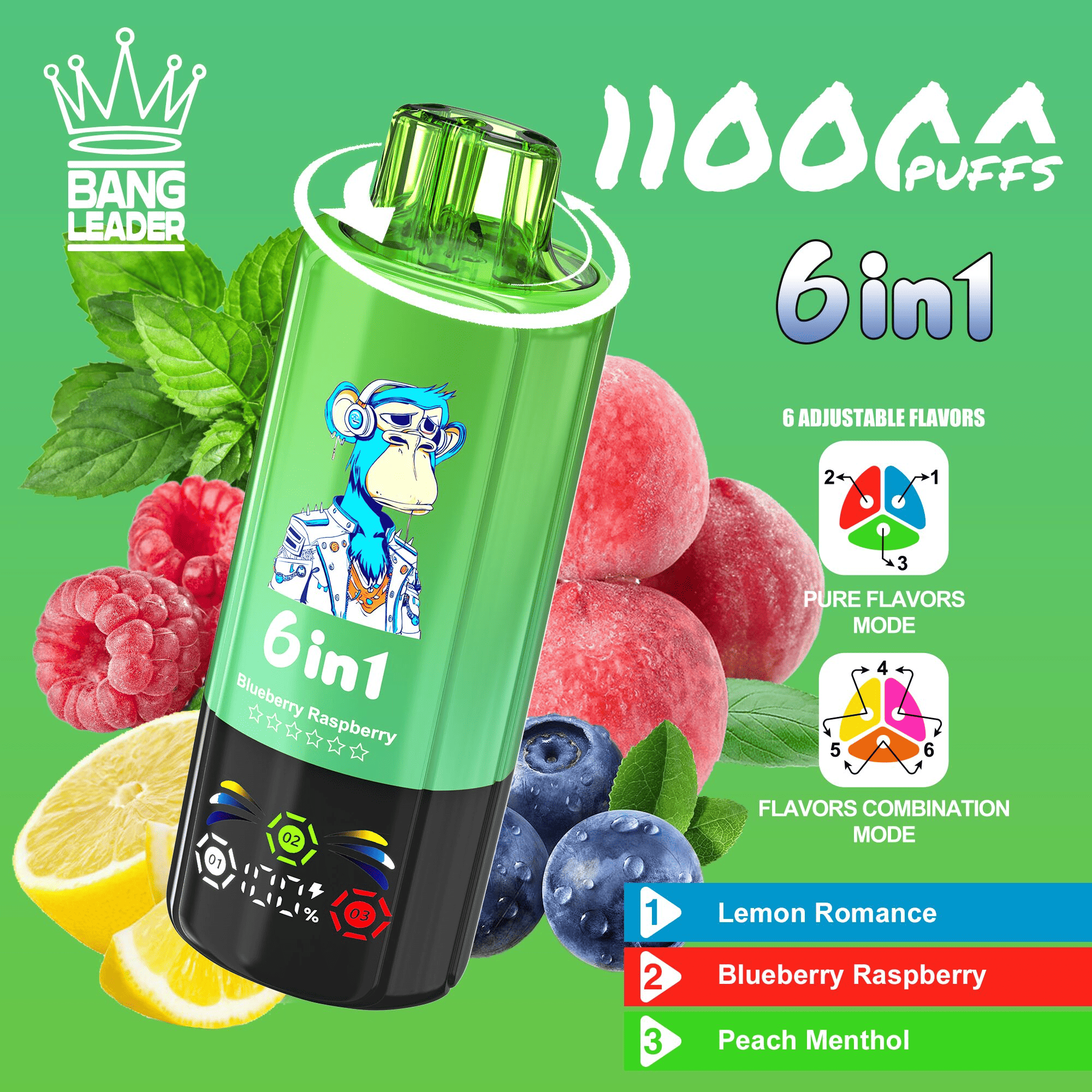 Bang Leader 110K Lemon Romance & Blueberry Raspberry & Peach Menthol