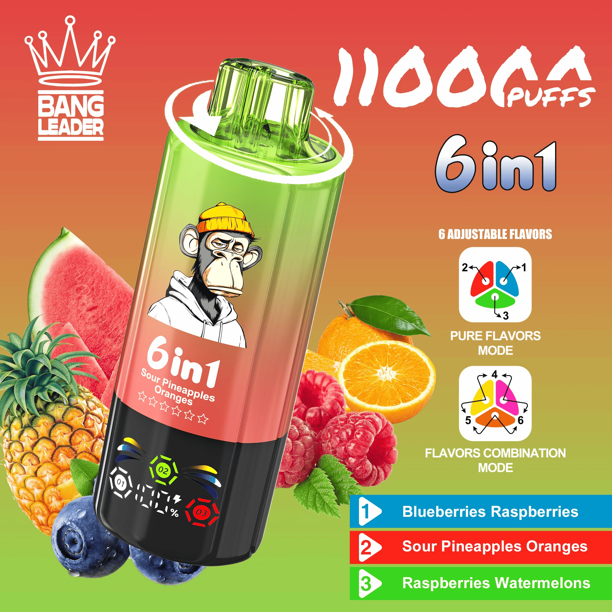 Bang Leader 110K Blueberries Raspberries & Sour Pineapple Orange & Raspberry Watermelon