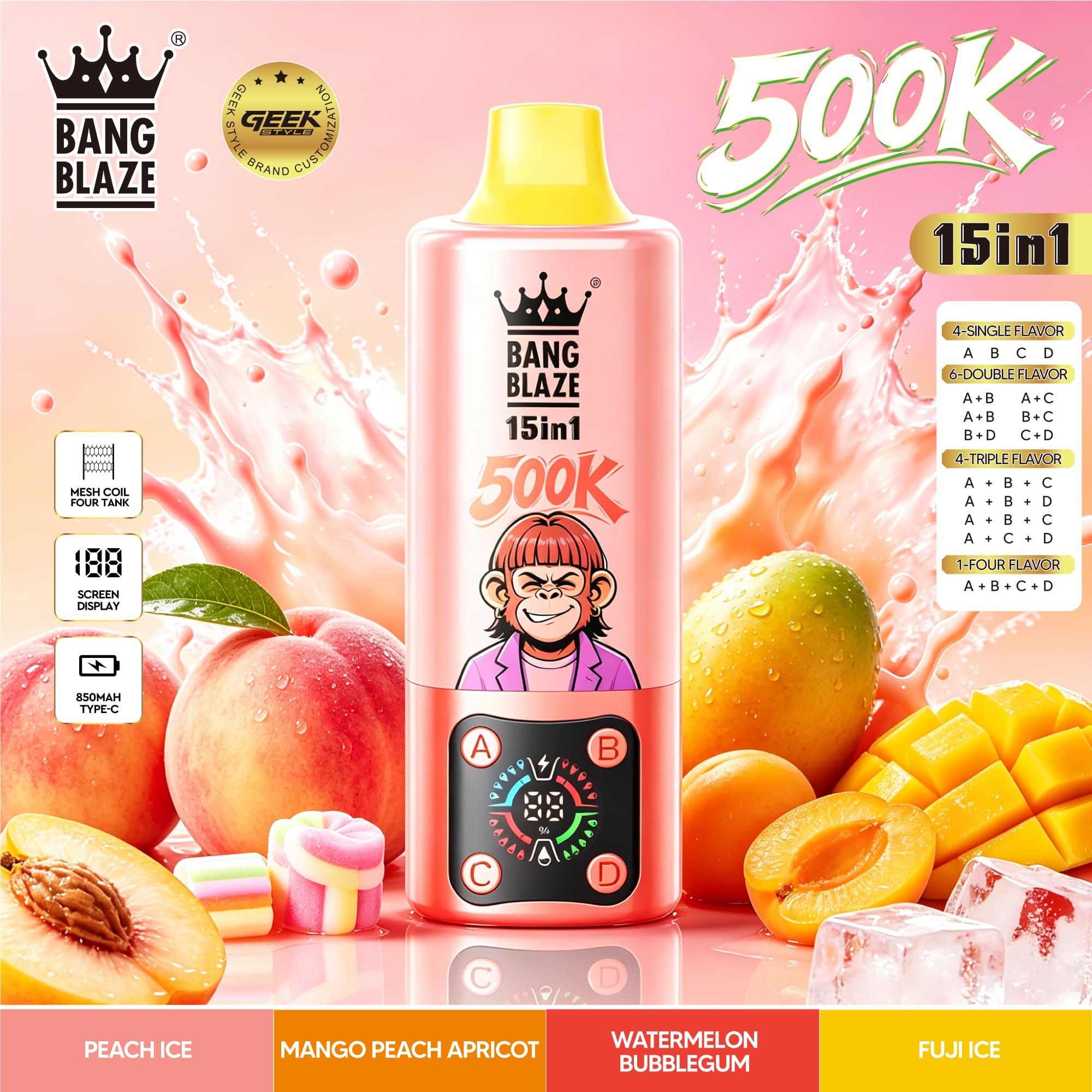 Bang Blaze 15 in 1 500K Strawberry Mango & Blueberry Watermelon & Passion Fruit Kiwi Lime & Magic Love