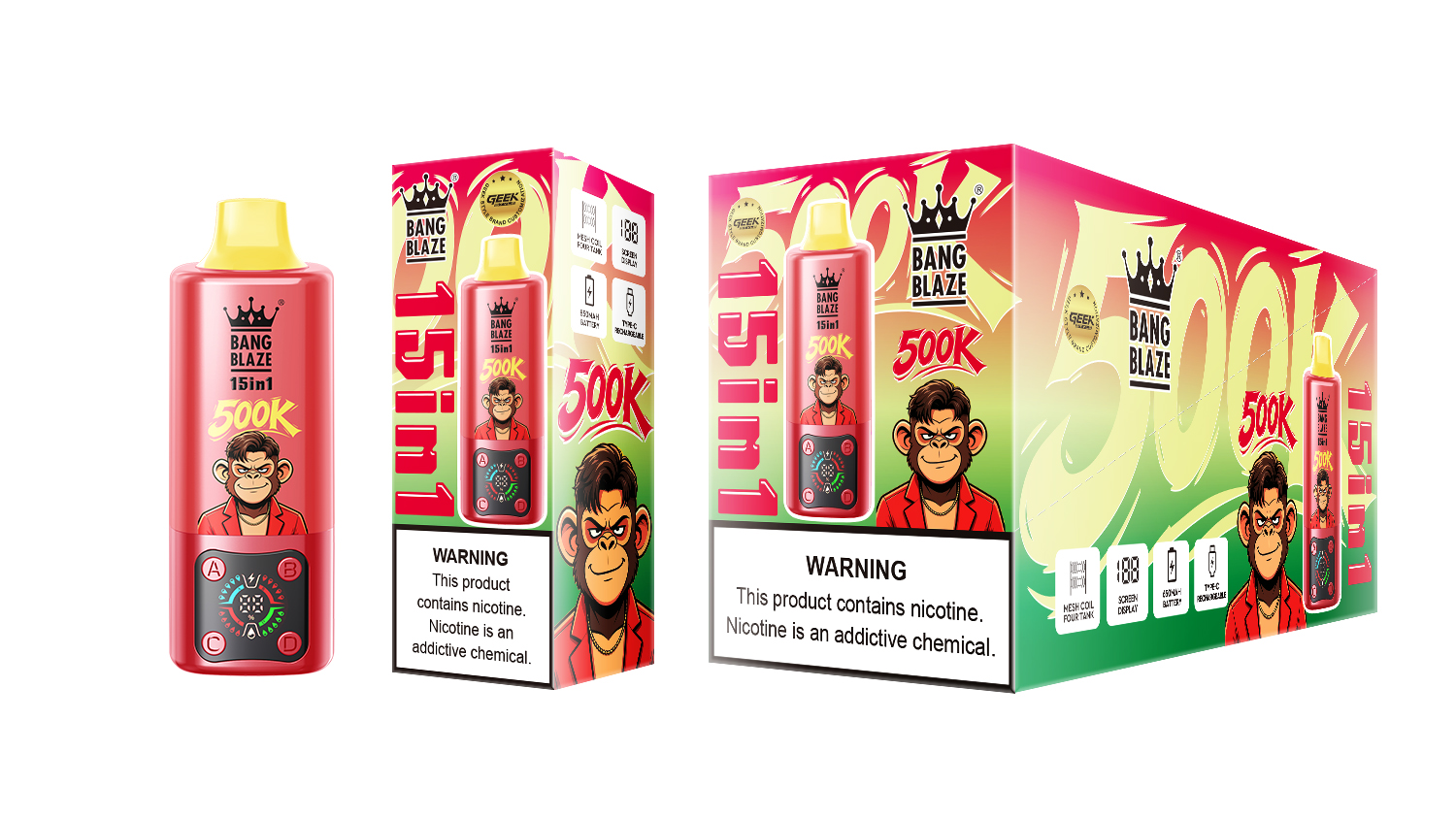 Bang Blaze 15 in 1 500K Watermelon Ice & Rainbow Candy & Passion Fruit Mango & Blueberry Red Bull – Bild 2