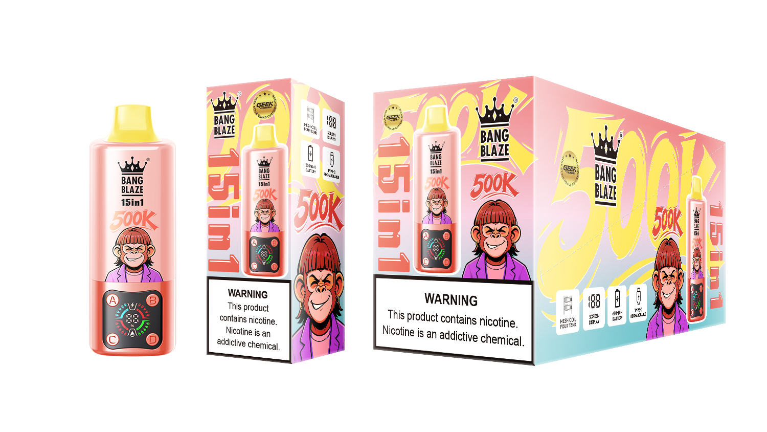 Bang Blaze 15 in 1 500K Peach Ice & Mango Peach Apricot & Watermelon Bubble Gum & Fuji Ice – Image 2