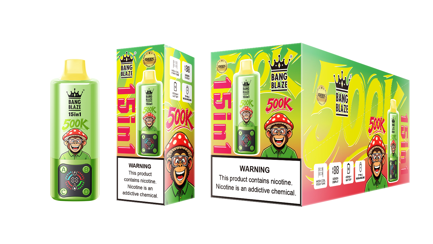 Bang Blaze 15 in 1 500K Strawberry Kiwi & Mango Ice & Blueberry Mint & Lime Romance – Bild 2
