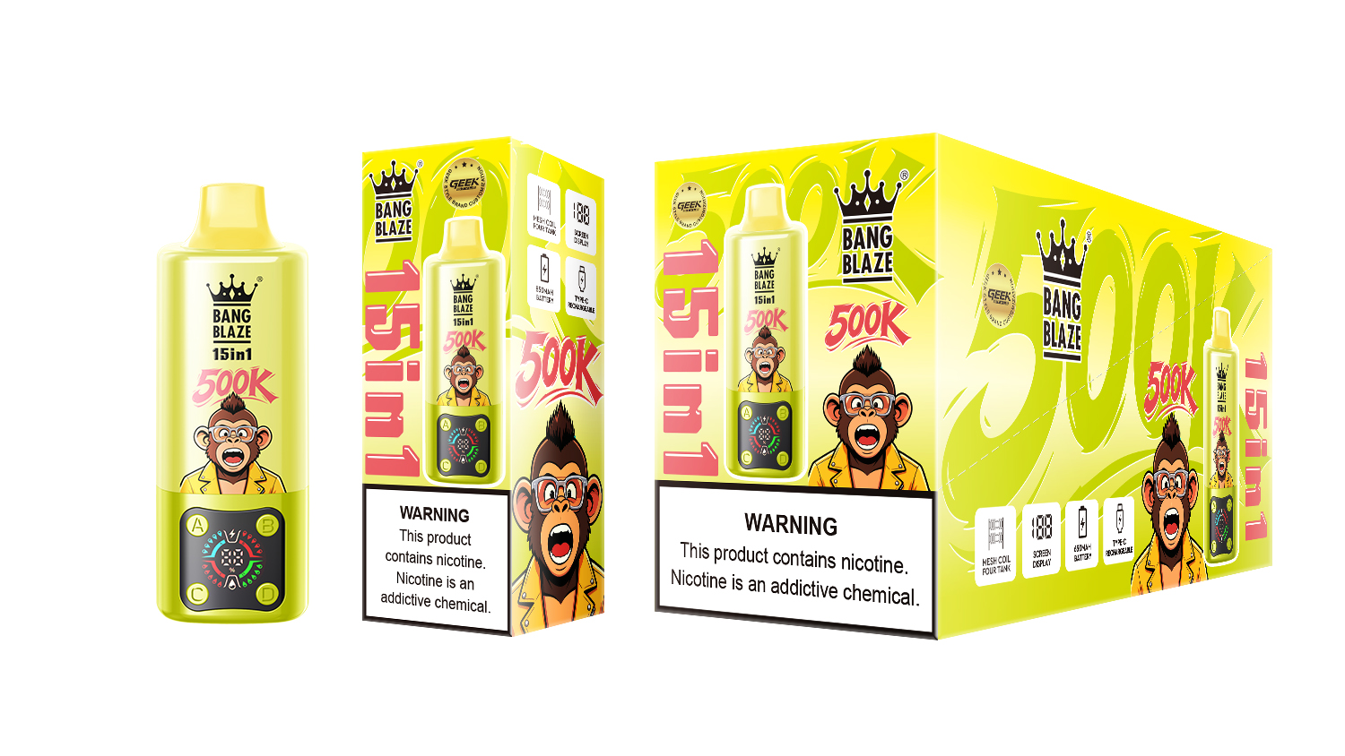 Bang Blaze 15 in 1 500K Strawberry Watermelon & Kiwi Passion Fruit Guava & Berry Cool & Peach Mango Watermelon – Bild 2