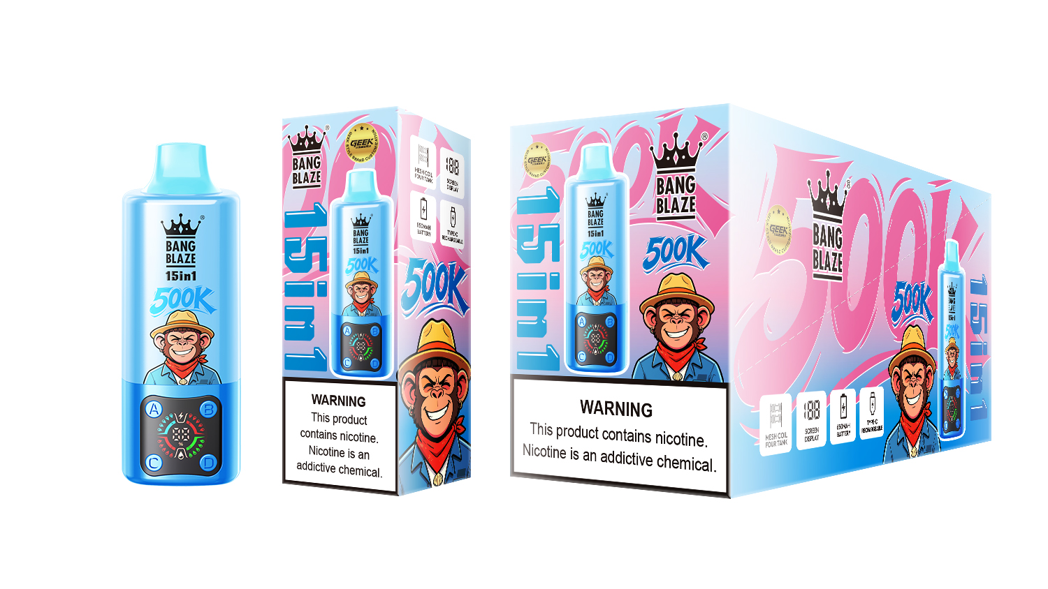 Bang Blaze 15 in 1 500K Blueberry Ice & Apple Grape & Banana Ice & Watermelon Sour Peach – Bild 2