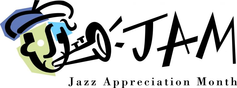 Jazz Appreciation Month logo, featuring a stylised trumpet
