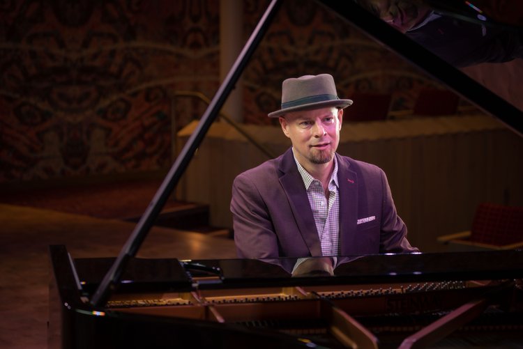 Jazzy pianist performing at Madison Jazz Society event, live jazz music, jazz concert, jazz performance in Madison, Wisconsin.