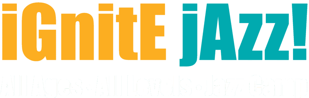 iGnitE jAzz! logo with the tagline: All Ages, All Levels, Jazz Camp