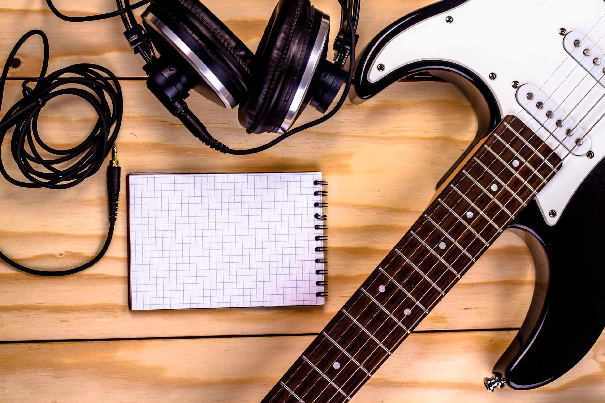electric guitar and headphones