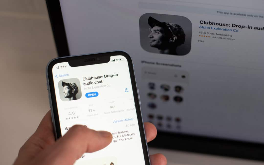 Clubhouse drop in audio chat application view on the smartphone 2021