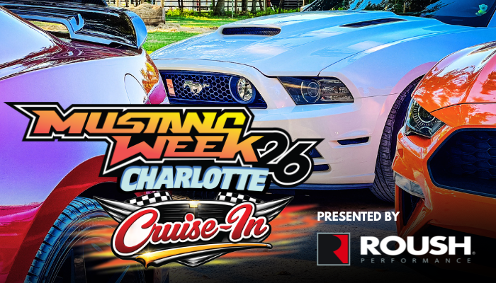 Vibrant lineup of Ford Mustangs at Mustang Week Charlotte 2023 event.