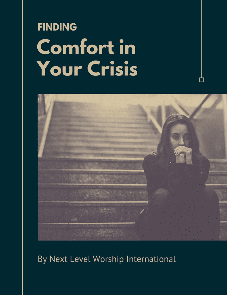 Woman sitting on stairs, reflecting, representing comfort during crisis.