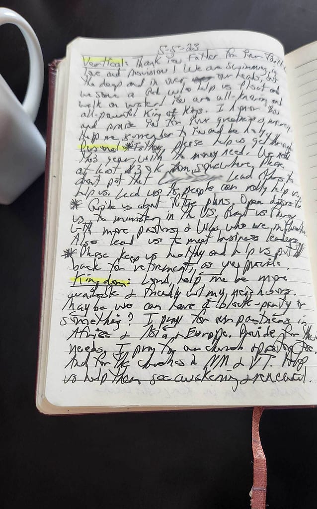 Handwritten prayer notes for HE. WE. THEY. PRAYER STUDY.