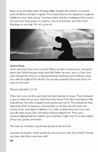 Child praying in silhouette during worship, emphasizing God's greatness and faith.