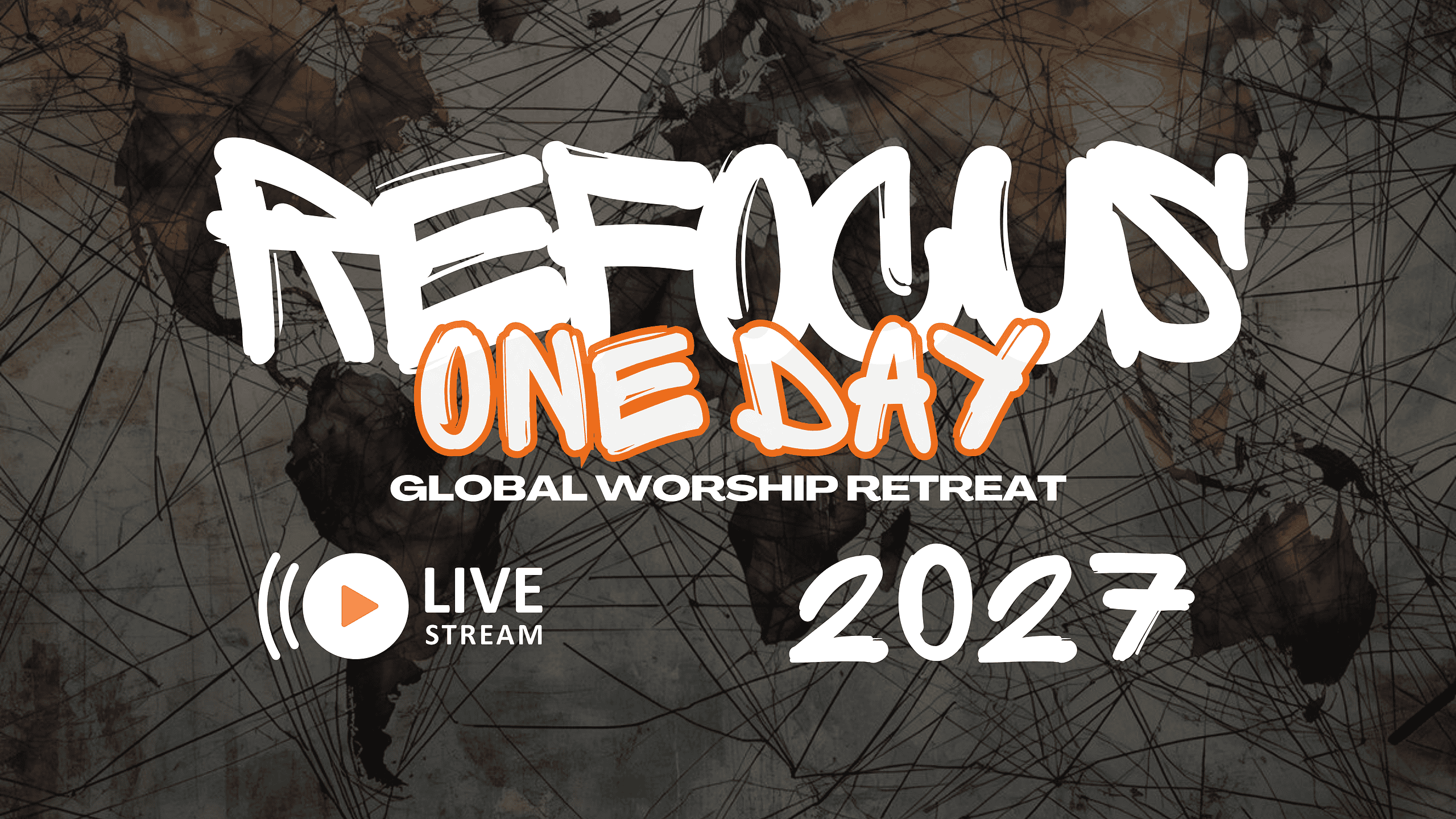 Freedom One Day 2027 global worship retreat logo with map background.
