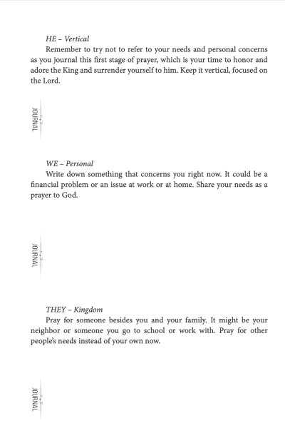 Prayer study guide with vertical and personal prayer instructions.