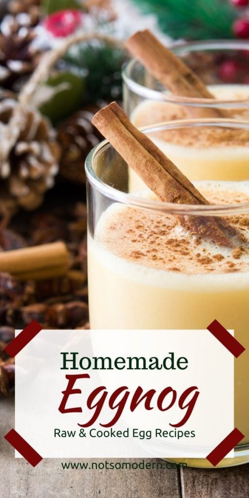 Eggnog | The Not so Modern Housewife Homemade eggnog with ground nutmeg and a cinnamon stick