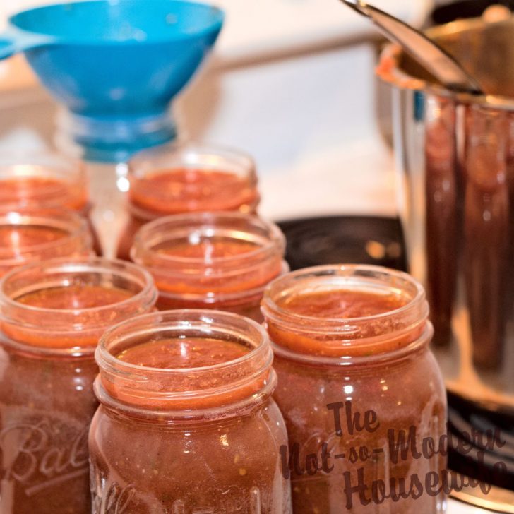 Delicious Restaurant Style Homemade Salsa Recipe with 4 Tips for Water Bath Canning | The Not so Modern Housewife jars of salsa for canning