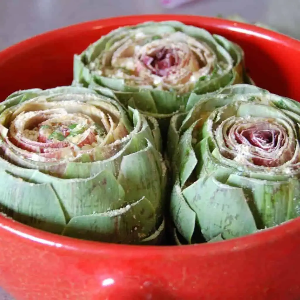 Cheesy Easy Baked Stuffed Artichoke
