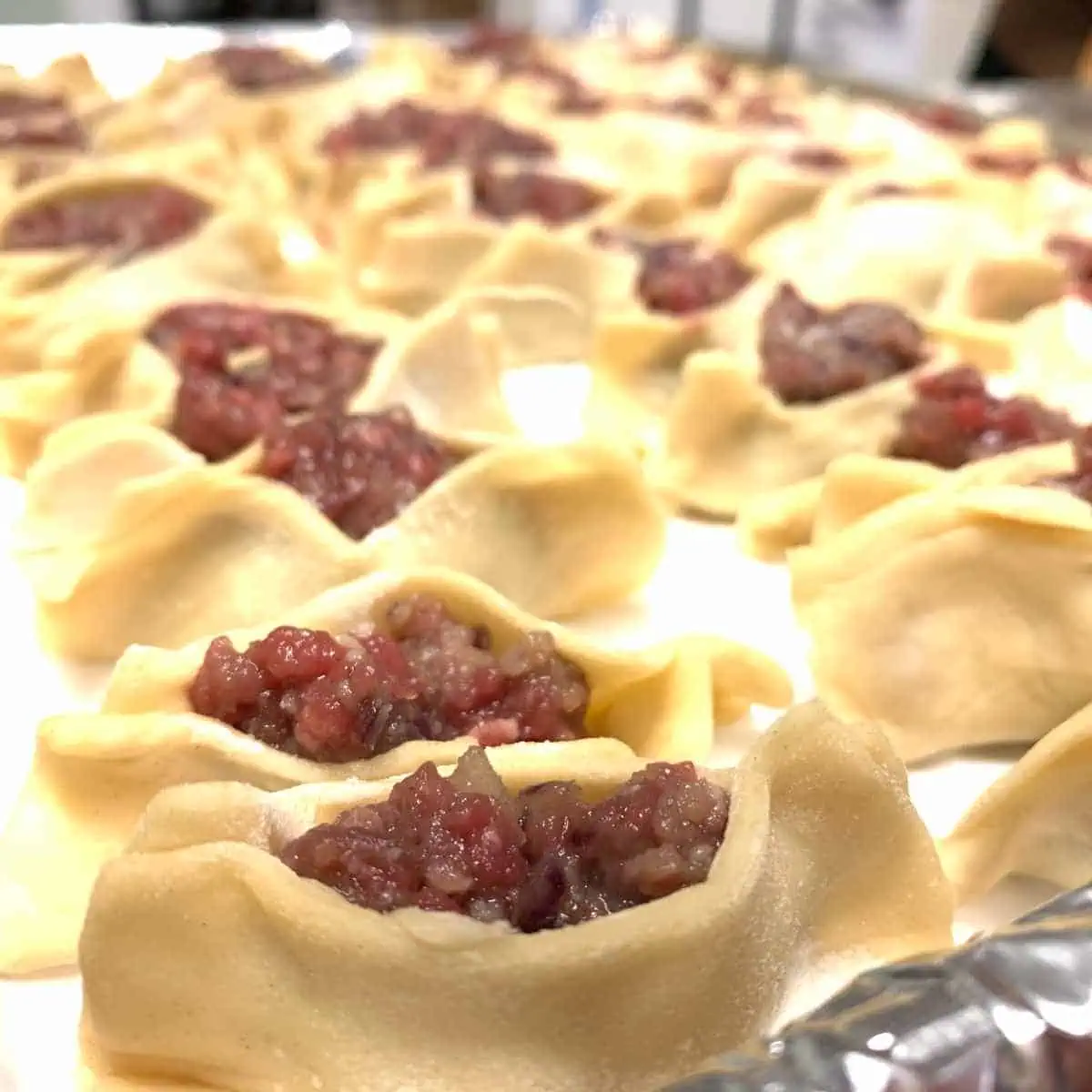 Manti ready to go to the oven