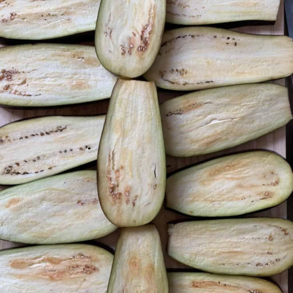 Eggplants sprinkled with salt.