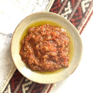 Overhead shot of the eggplant caviar.