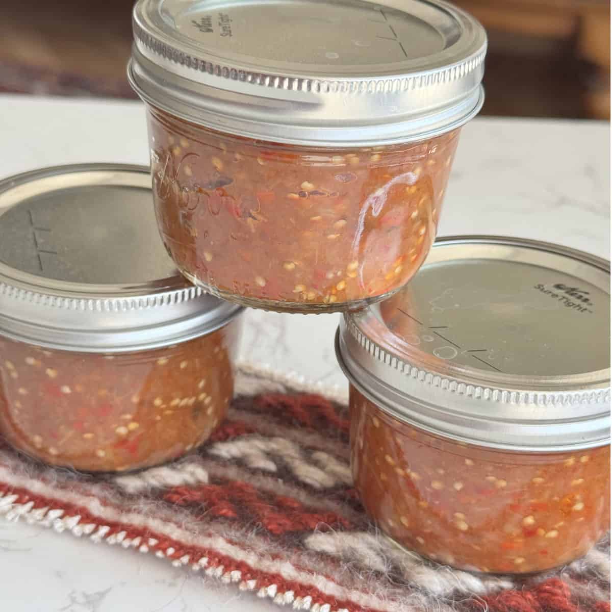 Eggplant caviar in the jars.
