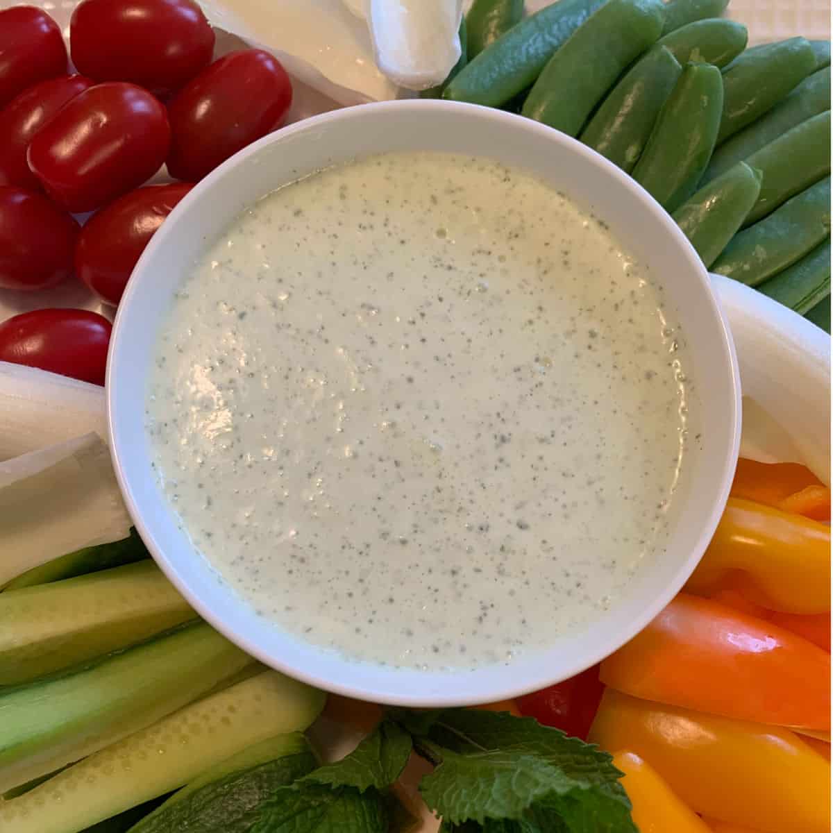 Dip served with vegetables.