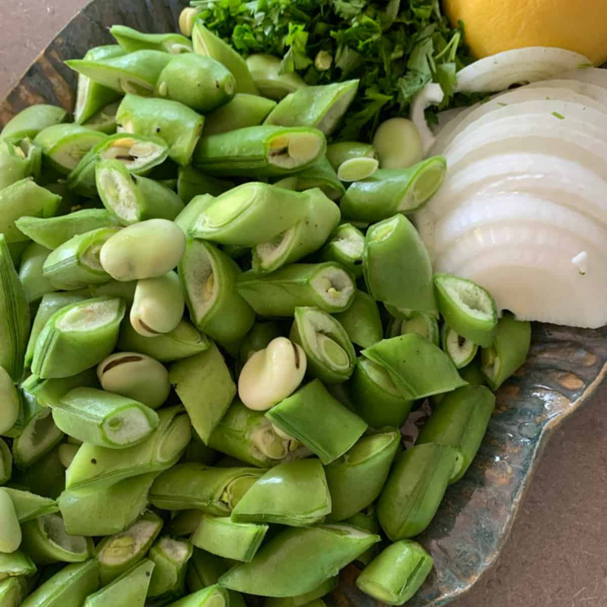 beans onions parsley chopped and ready.