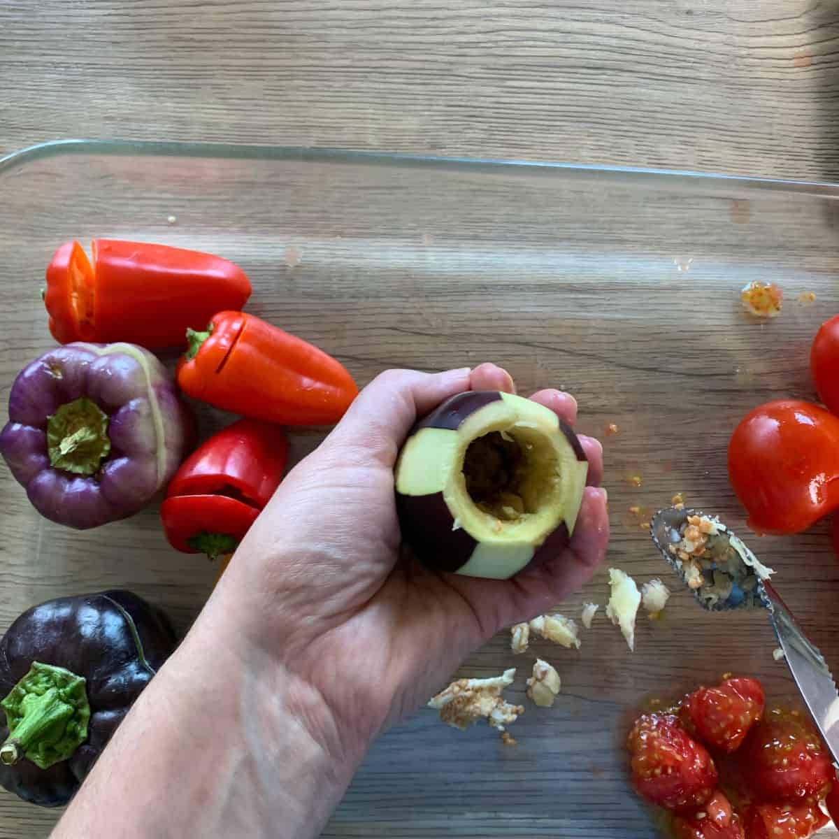Carved out eggplant for Armenian summer tolma.