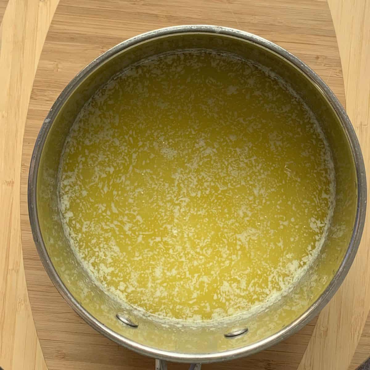 Melted butter in sauce pan.