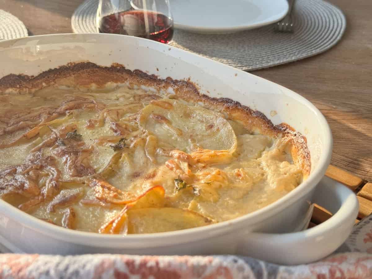 Potato au gratin on the table.