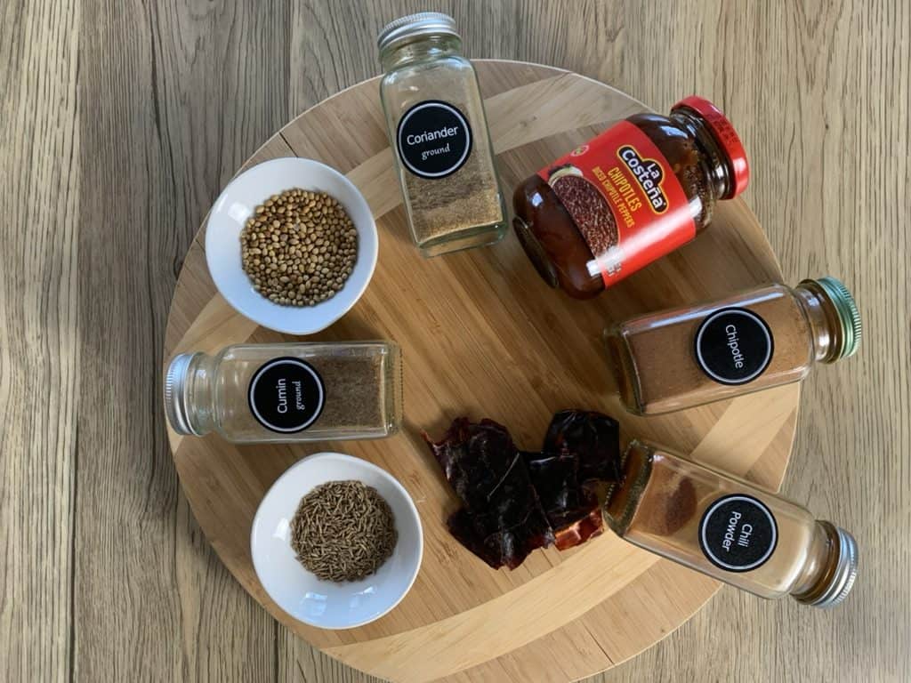 Spices Spices, coriander, cumin, chili pepper.