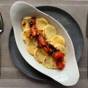 Gnocchi Alla Romana on a baking dish