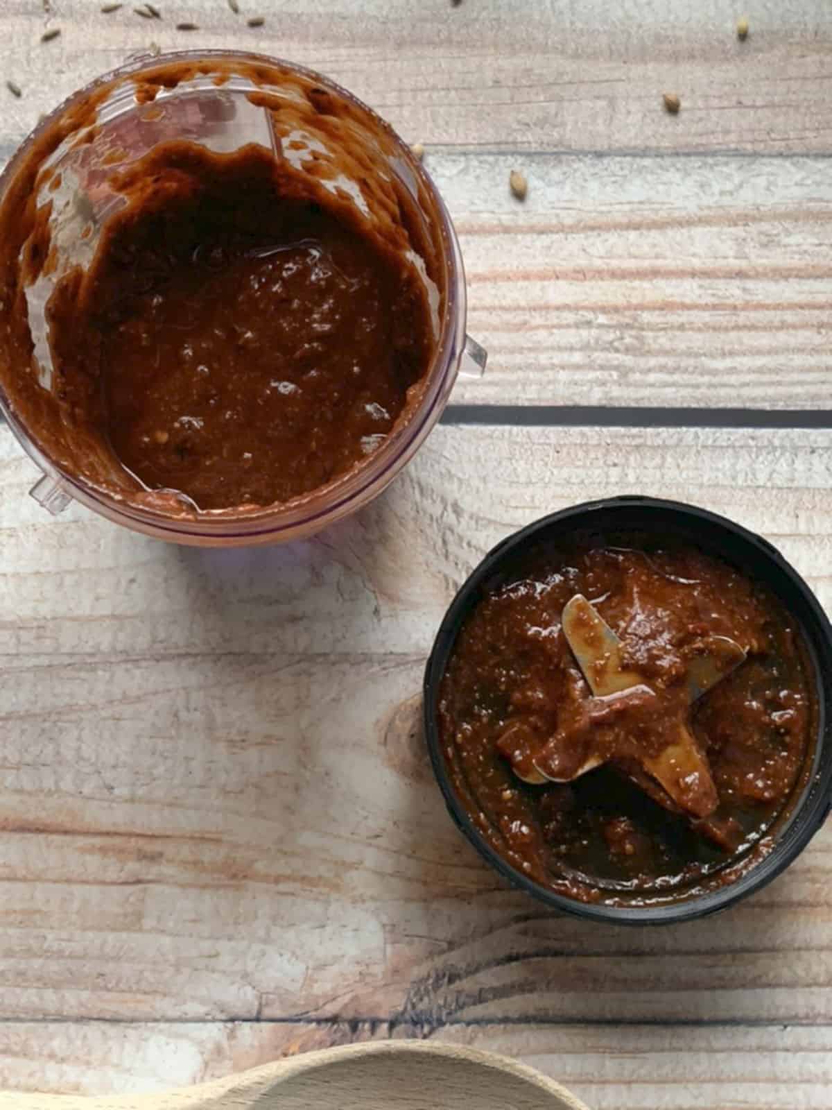 Blending the chili and spice together.