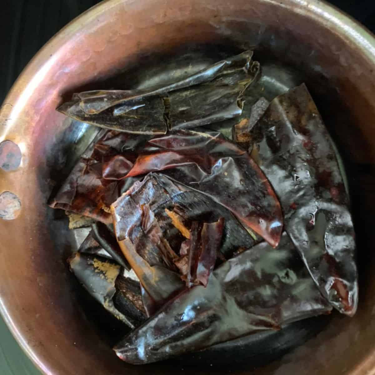 Toasting chilies.