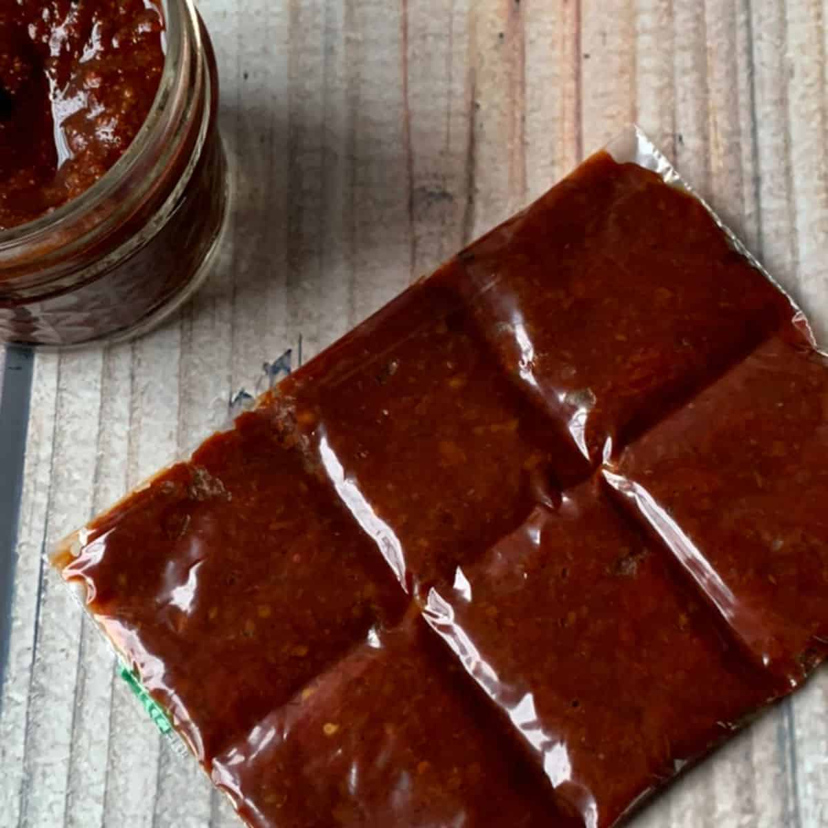 Storing harissa in a zip-loc bag.