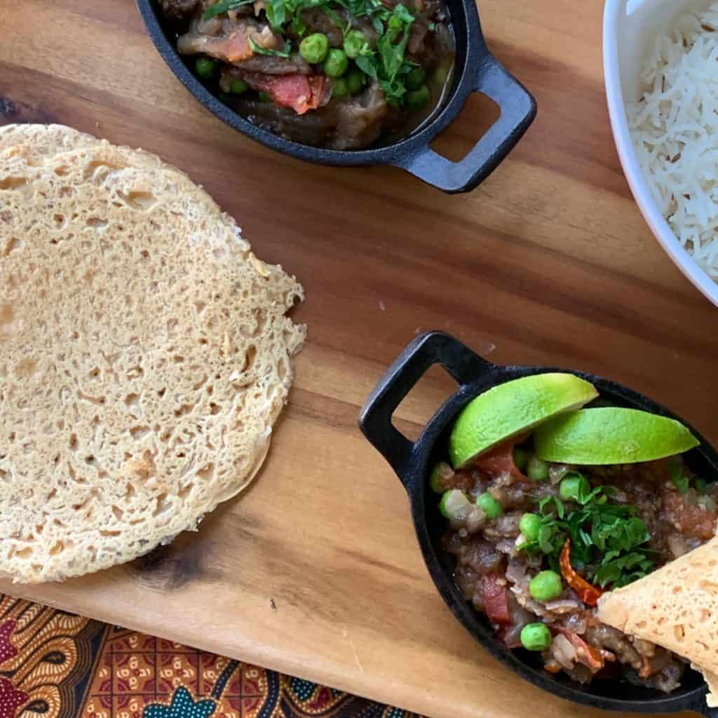 Eggplant Bharta served.