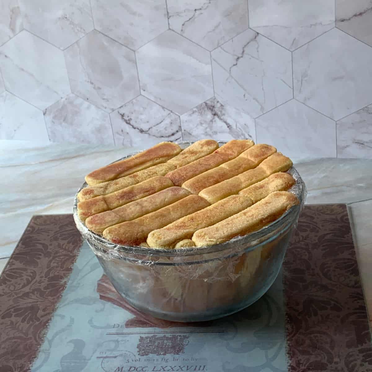 Cake in a glass bowl.