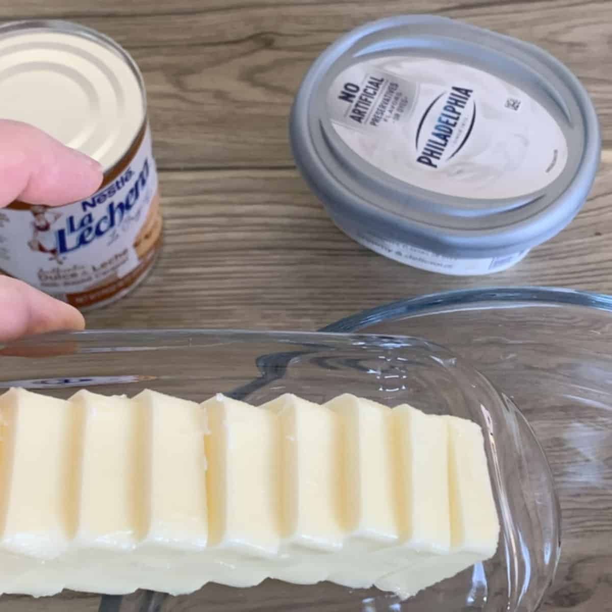 Cream cheese, butter and dolce de leche.