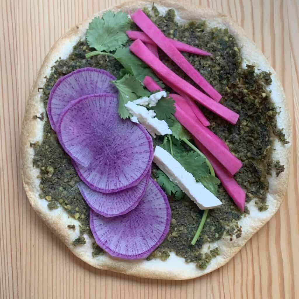Falafel pizza.