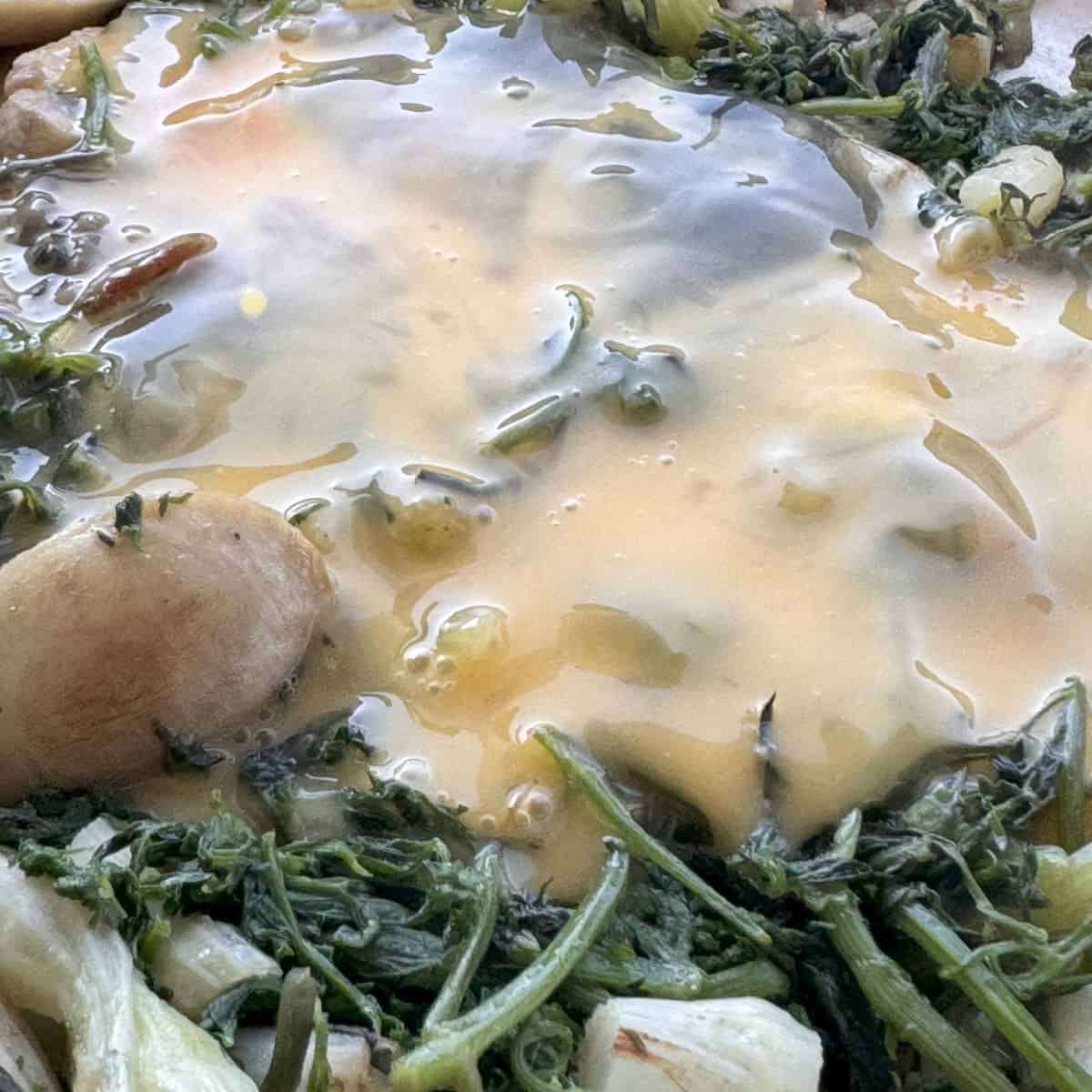 A close up of chervil and eggs.