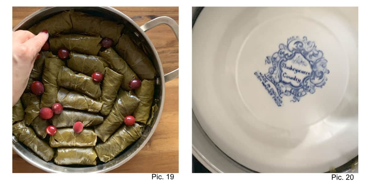Cooking Tolma, placing the plate on top of tolma.