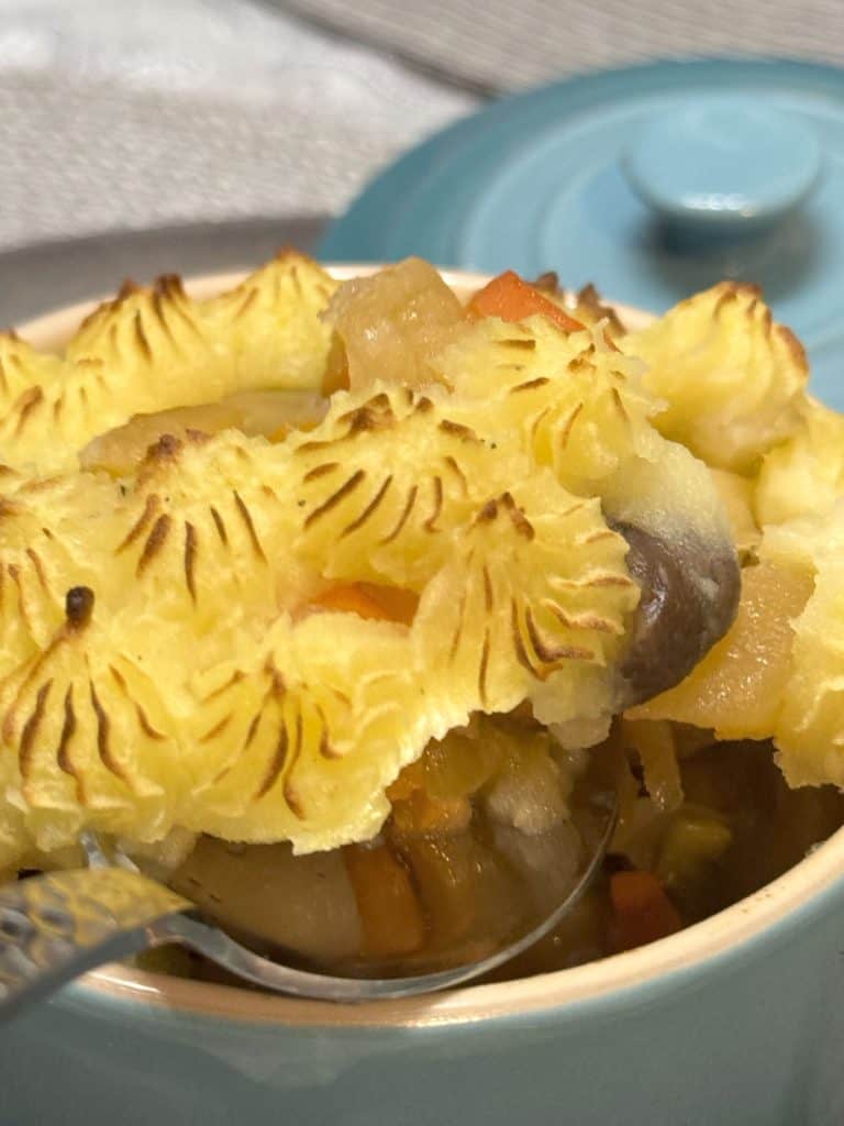 The spoonful of pie, close-up shot.