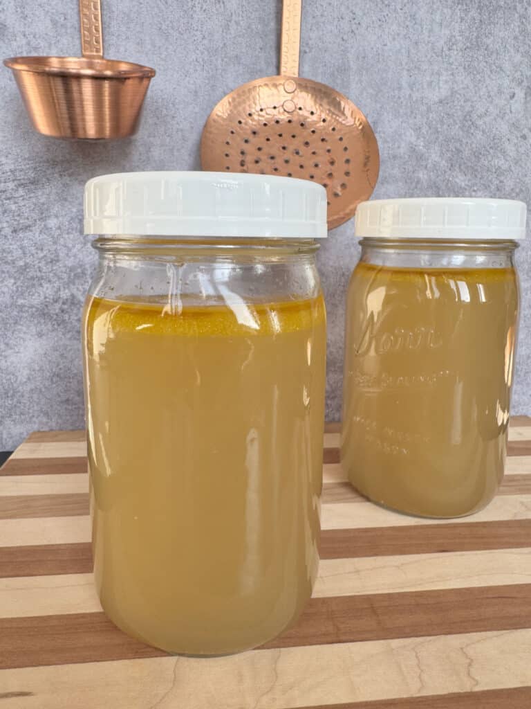 Two jars of beef bone broth.